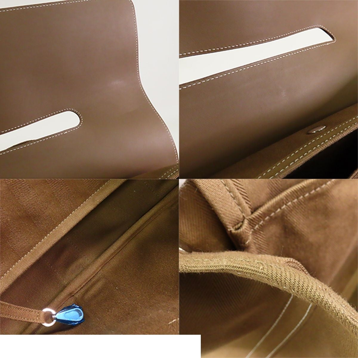 Hermes Valparaiso MM Etoupe Silver Toile Chevron Leather Handbag — view 8