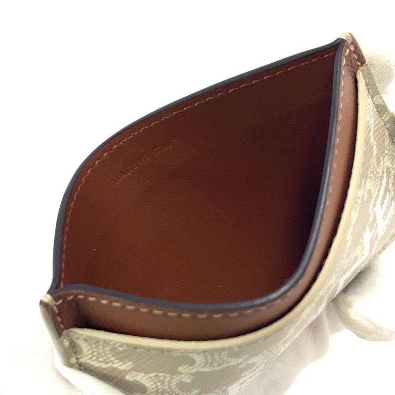 Celine Triomphe Logo Passcase Leather Brown Beige And White Card Case