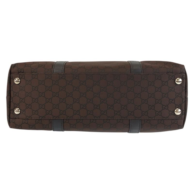 Gucci GG Pattern Brown Silver Hardware Nylon/leather 257304 Tote Bag Shoulder