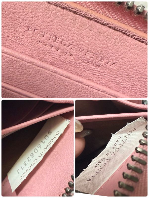 Bottega Veneta Intrecciato Round Zipper Long Wallet Leather Pink Ladies Luxury