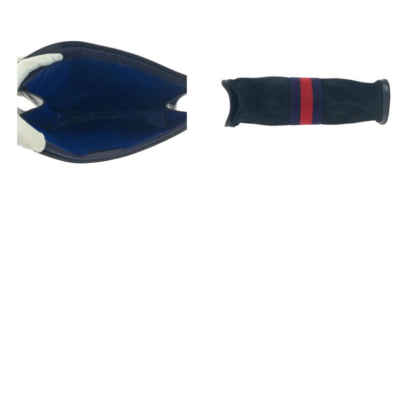 Gucci Vintage Old Gucci Sherry Line Navy Red Blue Suede Clutch Bag 504636