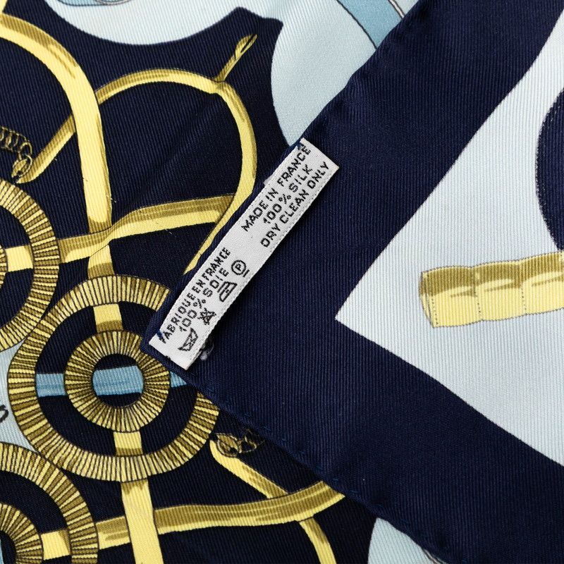 Hermes Carre 42 Eperon D`or Golden Spur Blue Multicolor Silk Ladies Hermes