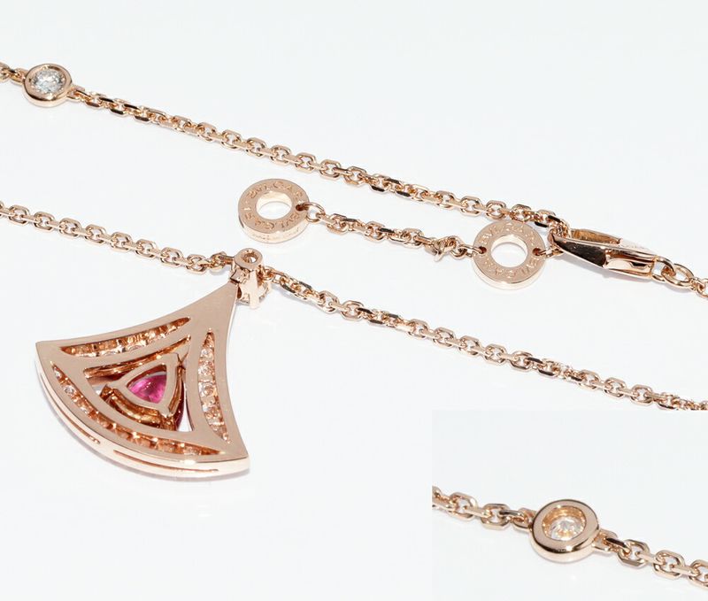 Bulgari Pendant Necklace 18K Pink Gold Pink Tourmaline 1P Diamond 115ct Diva