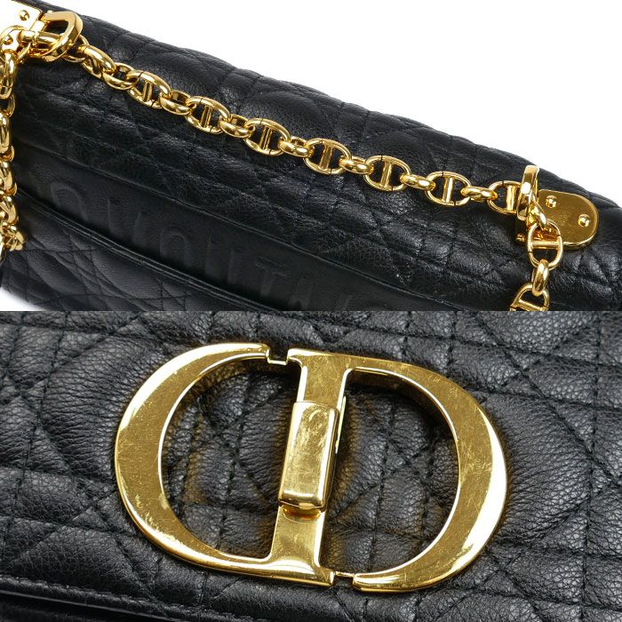 Christian DIOR Caro Medium Cannage Chain Shoulder Bag Black M9242uwhc_m900