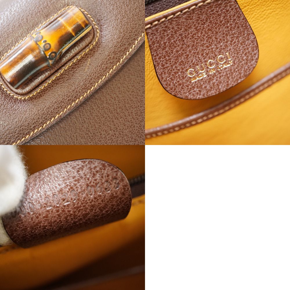 Gucci Bamboo Shoulder Handbag Leather Brown 0041 With Strap