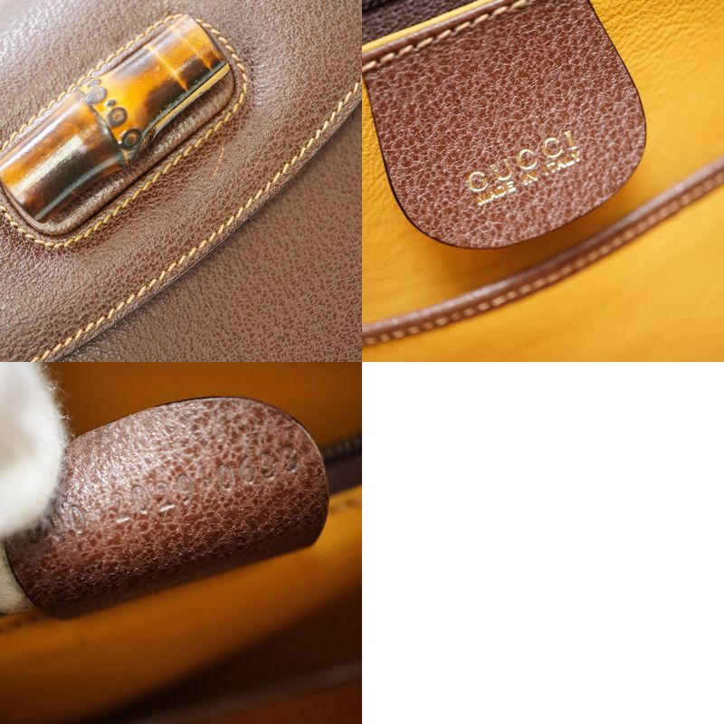 Gucci Bamboo Shoulder Handbag Leather Brown 0041 With Strap