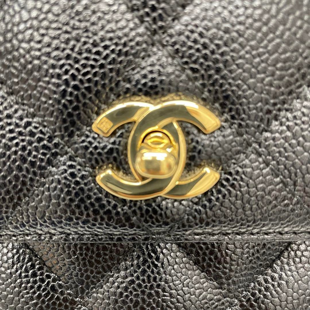 CHANEL 24K CC Caviar Vintage Kelly Quilted Flap Bag Black Purse Handle