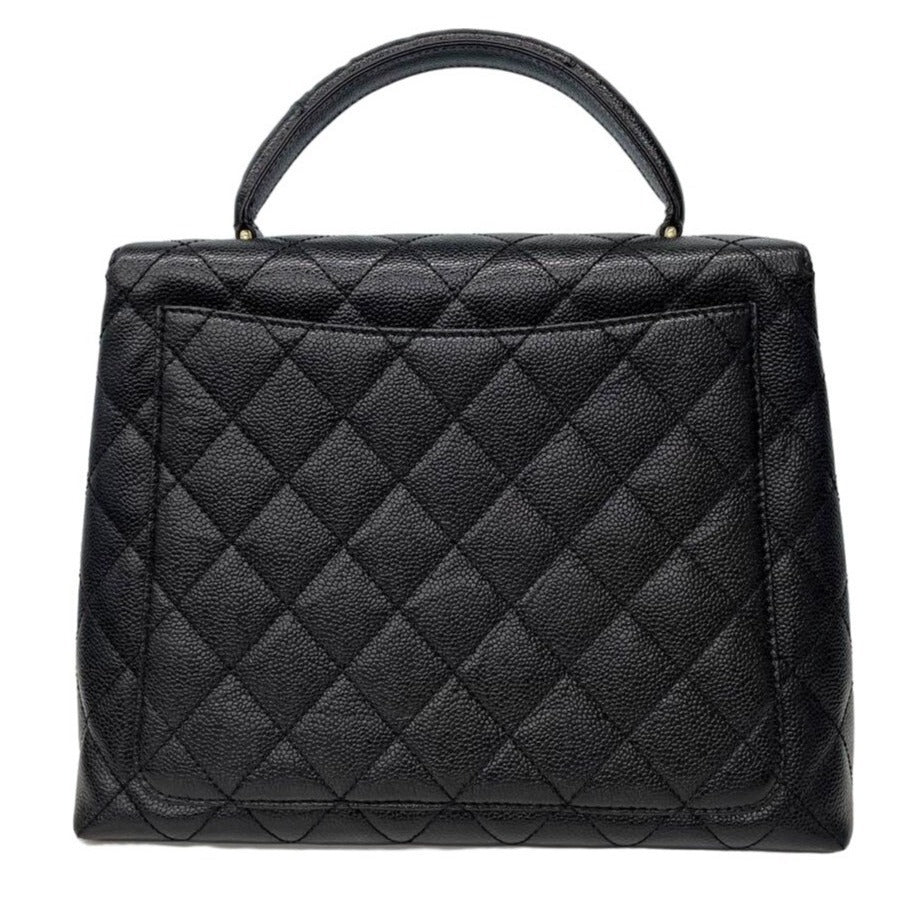 CHANEL 24K CC Caviar Vintage Kelly Quilted Flap Bag Black Purse Handle