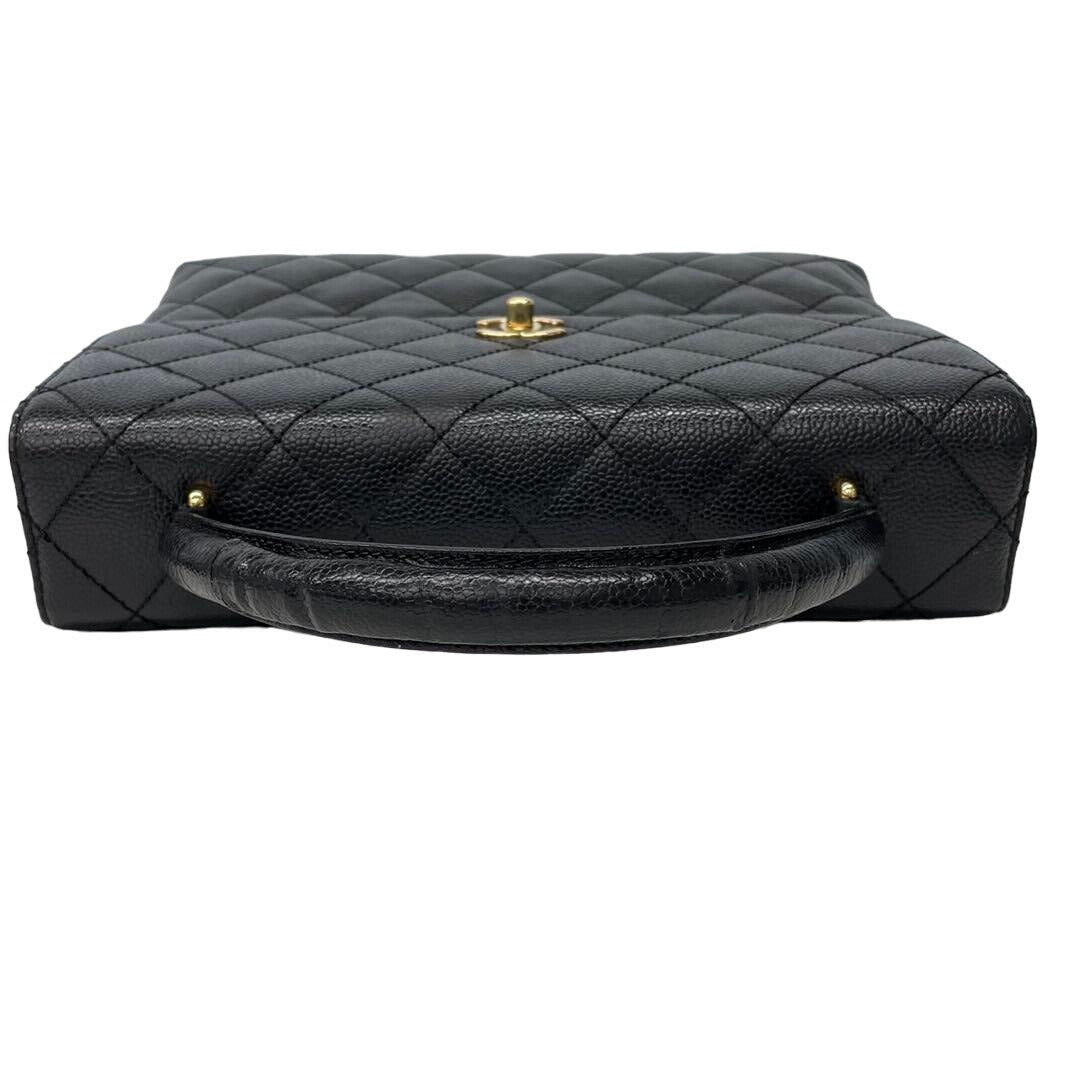 CHANEL 24K CC Caviar Vintage Kelly Quilted Flap Bag Black Purse Handle