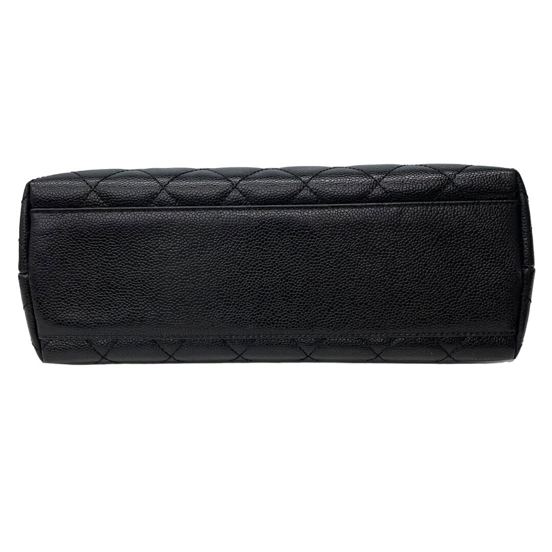 CHANEL 24K CC Caviar Vintage Kelly Quilted Flap Bag Black Purse Handle