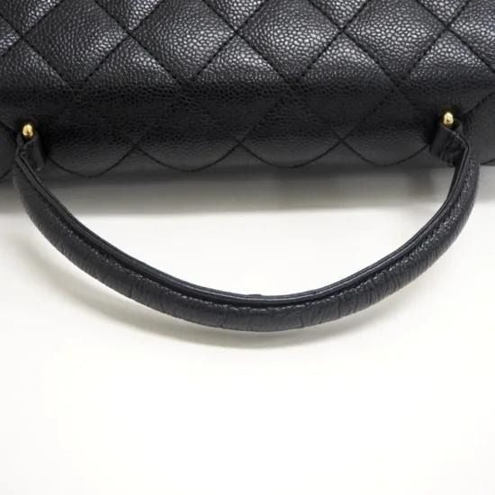 CHANEL 24K CC Caviar Vintage Kelly Quilted Flap Bag Black Purse Handle