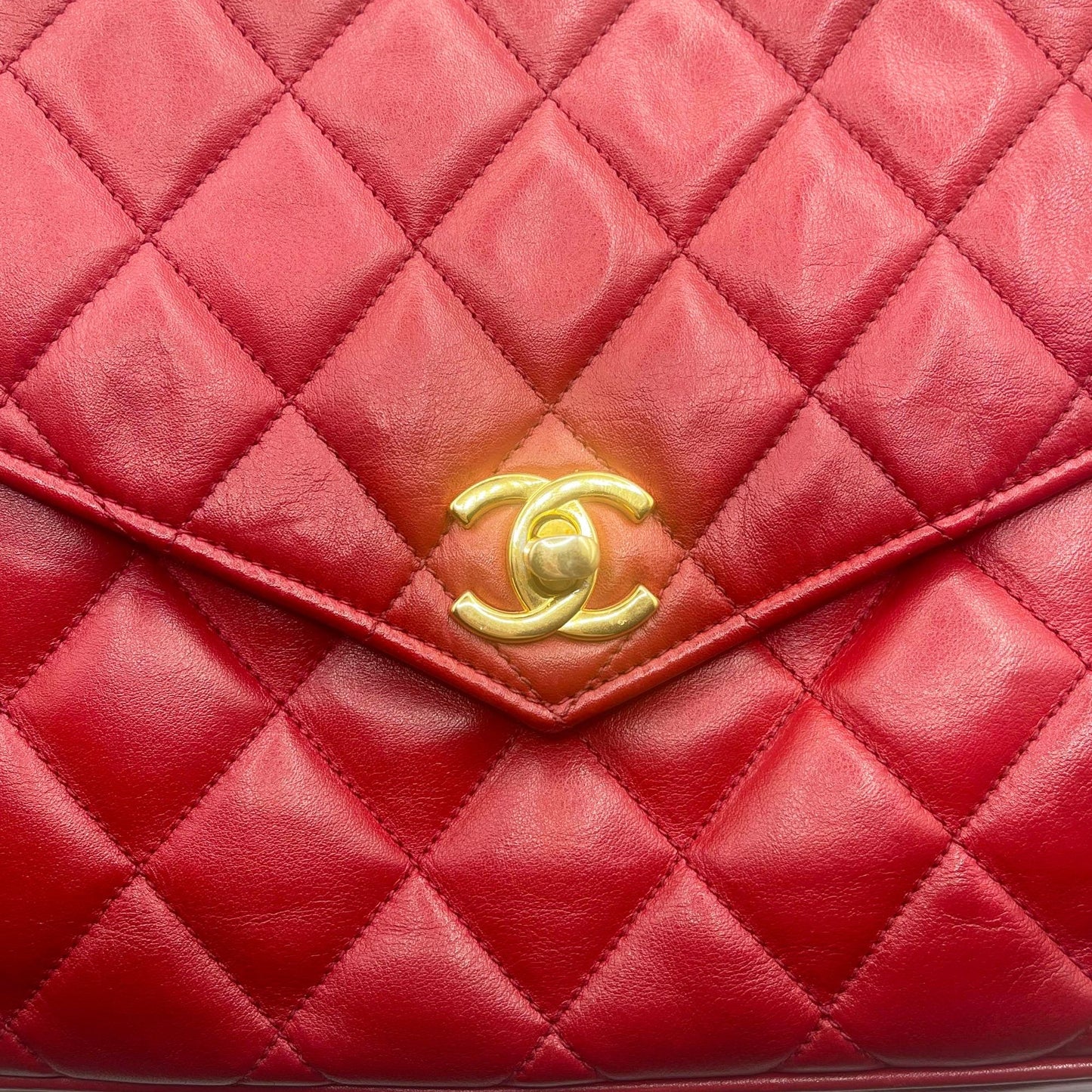 CHANEL CC 24K Vintage Jumbo Envelope Flap Bag Lambskin Timeless Red