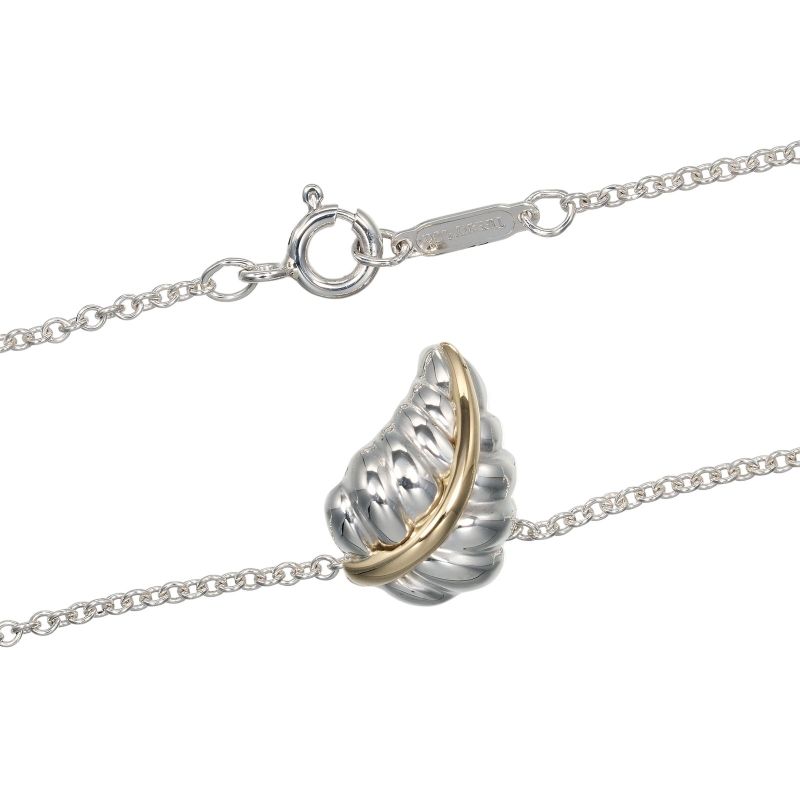 Tiffany & Co Leaf Silver 925 X 18K Yellow Gold Ladies 4.29g Necklace