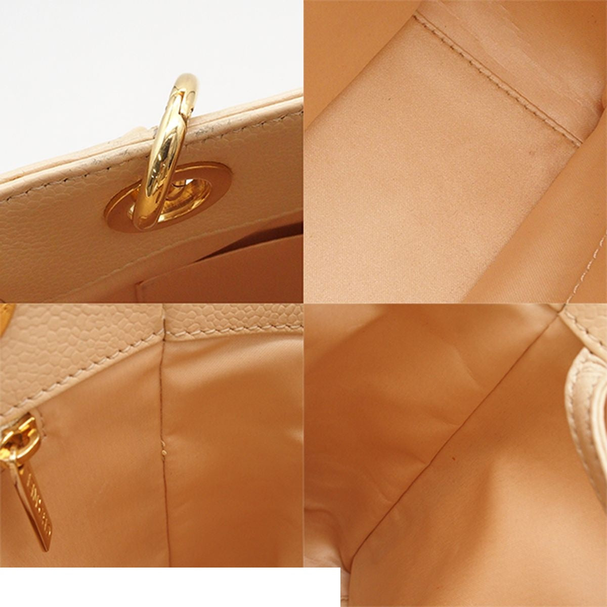 Chanel Chain Tote Bag Petite Shopping PST Quilted Beige Gold Caviar Leather — view 8