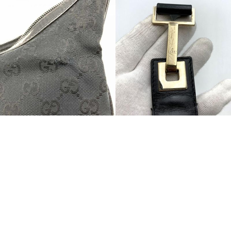 Gucci 001 4204 Shoulder Bag Handbag Black GG Canvas/leather Ladies Men Fashion