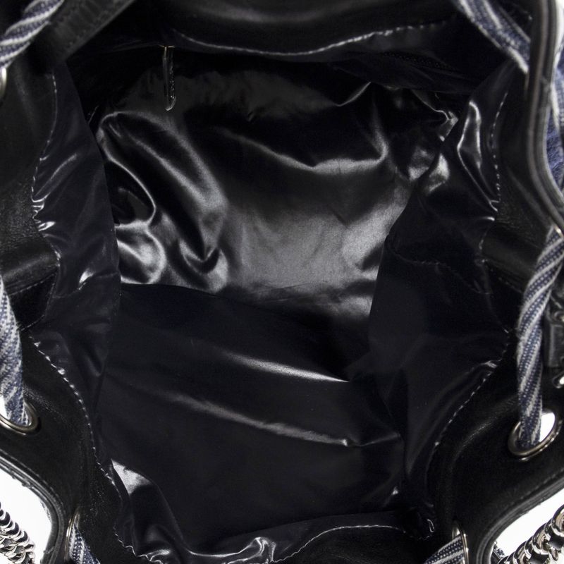 Chanel Embroidered Wool Bucket Chain Bag Navy Black Matelasse Lambskin Leather A