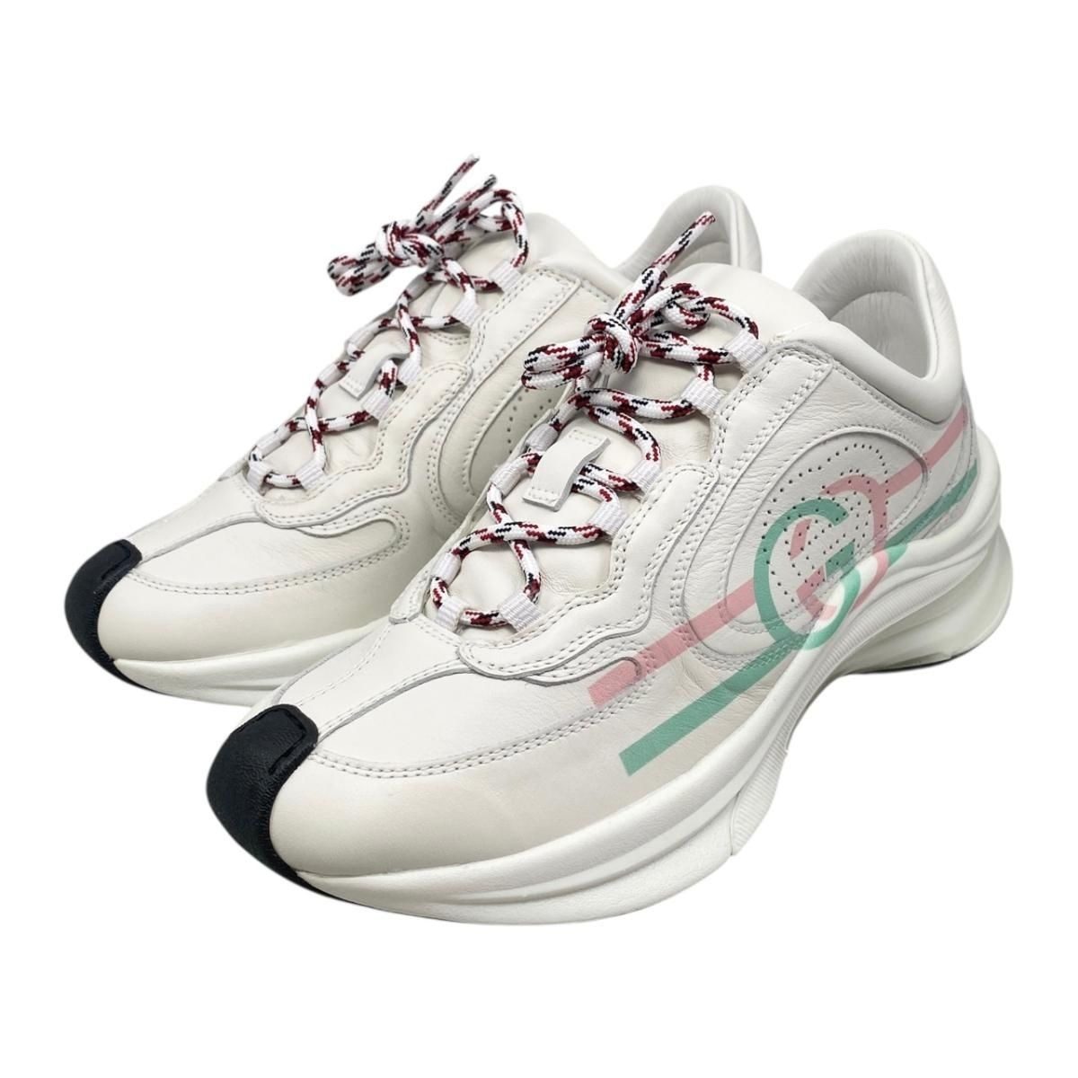 Gucci Sneakers GG Logo Leather White Pink Green 34.5
