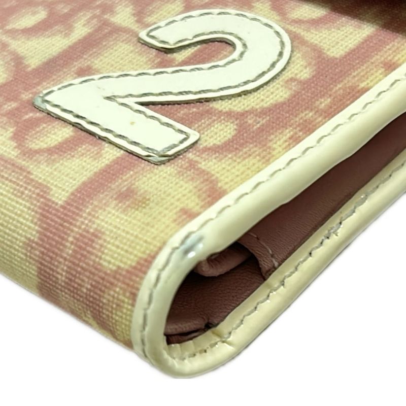 Dior/christian Dior Trifold Wallet Trotter Ivory And Light Pink Leather