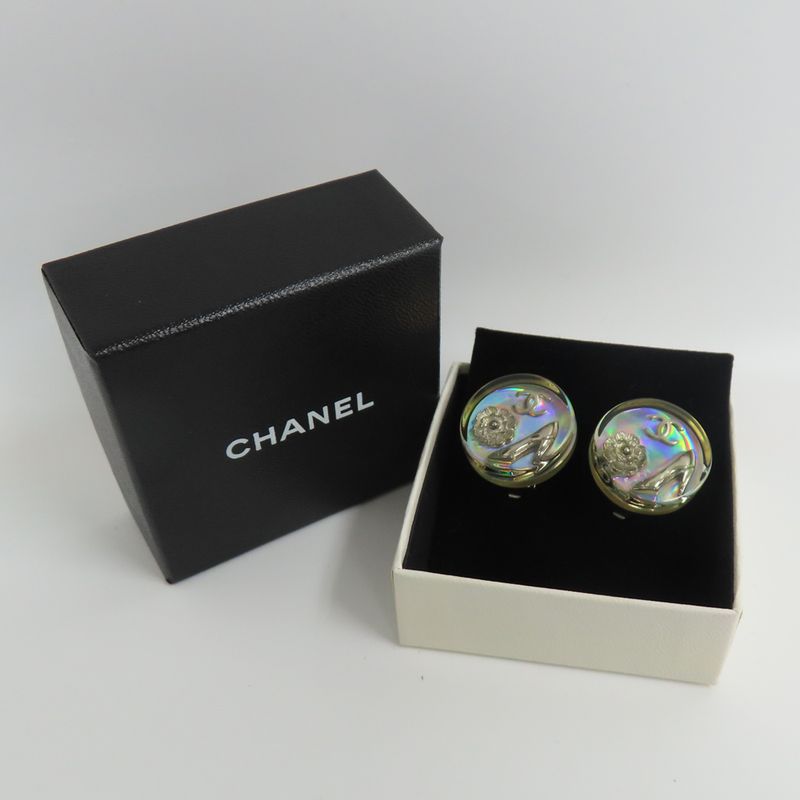 Chanel Earring Round Shape Coco Mark Camellia Heel Motif Pair 97P