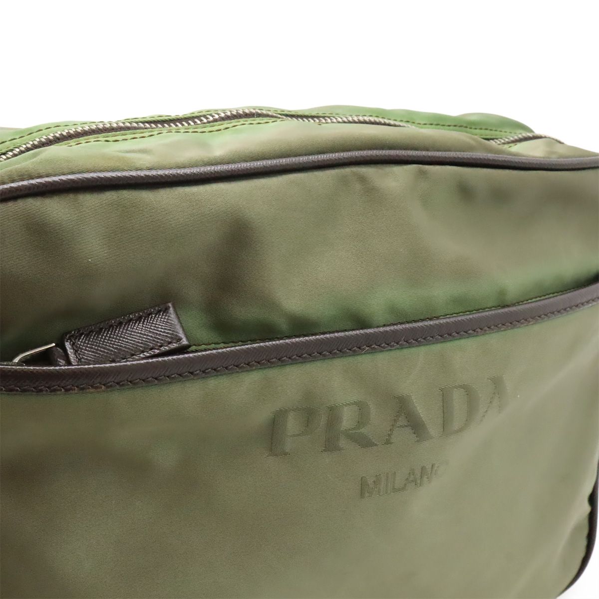 Prada Logo Jacquard Shoulder Bag Crossbody Nylon Leather FUMO Dark Gray Silver