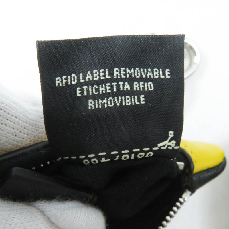 Fendi Bug's Eye Triangle Bicolor Leather Coin Case With Key Ring Yellow Black