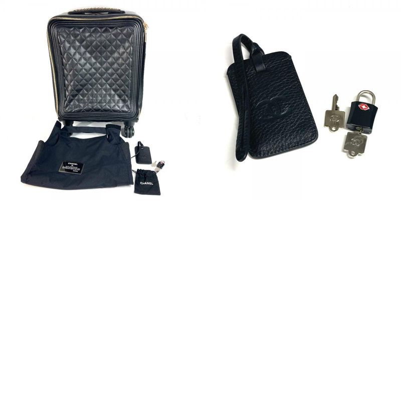 Chanel Carry Bag CC Logo Coco Mark Caviar Skin Black