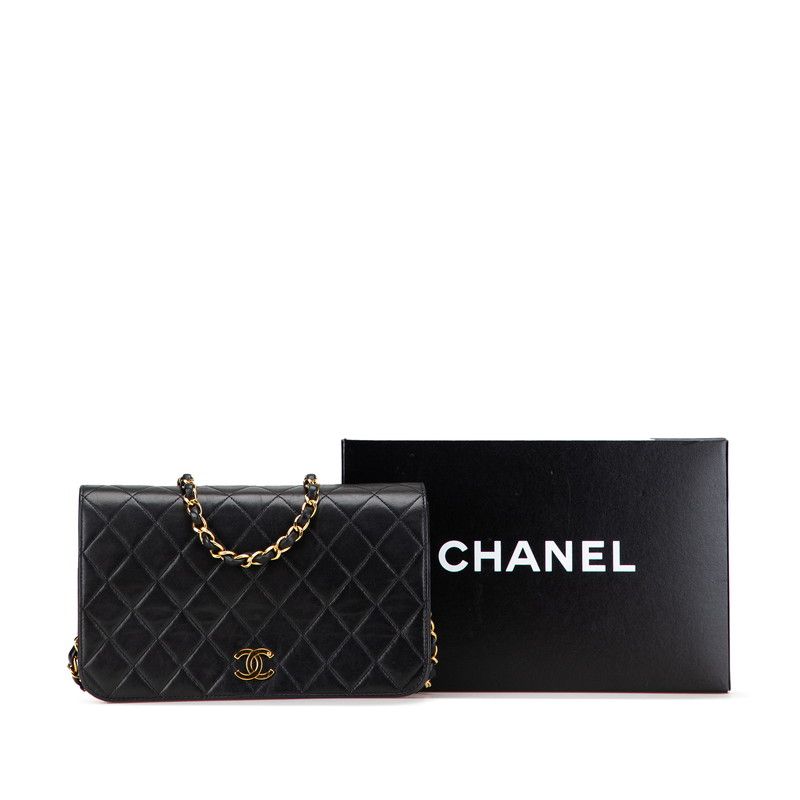Chanel Matelasse Coco Mark Full Flap Push Lock Chain Shoulder Bag Black