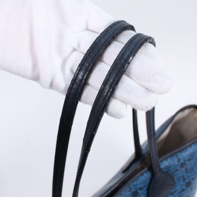 Celine Carriage Leather X PVC Blue Tote Bag Silver Sc-st-0098