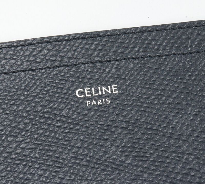 Celine Card Case Pass Case Card Holder Grained Calf Leather Navy