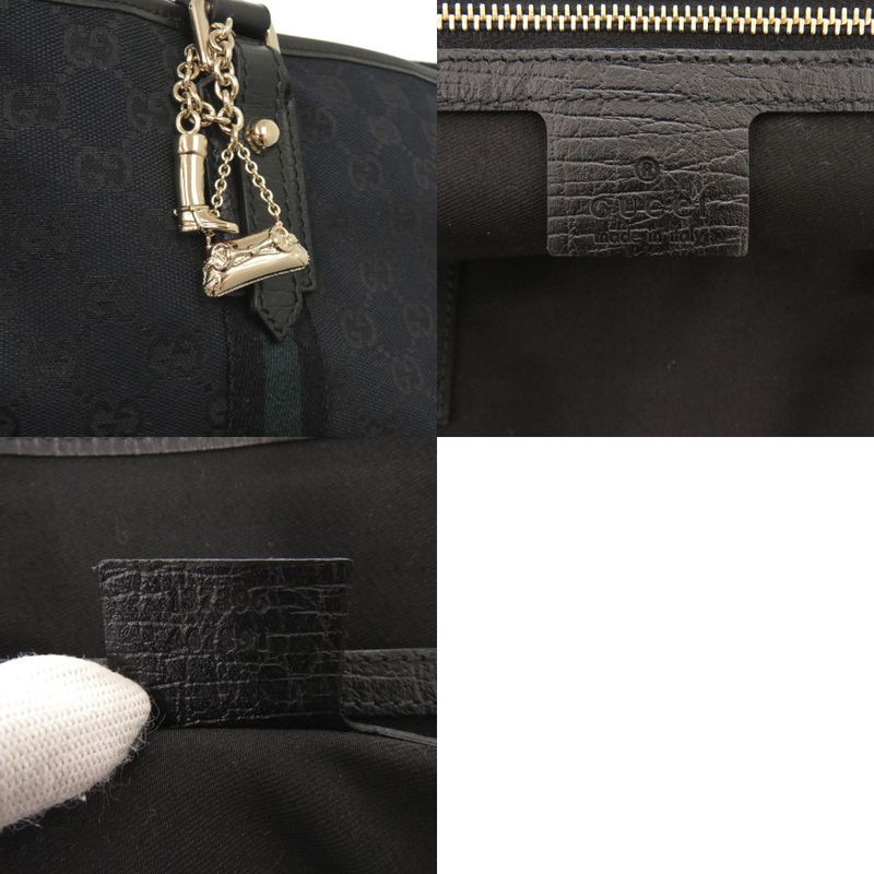 Gucci 137396 Sherry Line GG Canvas Black Tote Bag Black Green 0090 Gucci