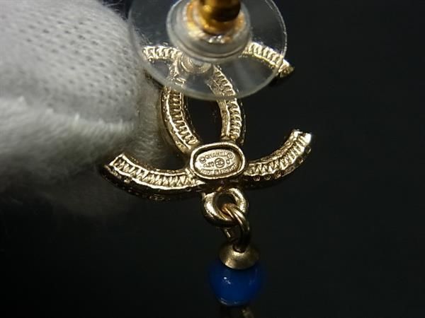 Chanel Coco Mark A20C Rhinestone Pearl Earrings Accessory Gold Tone