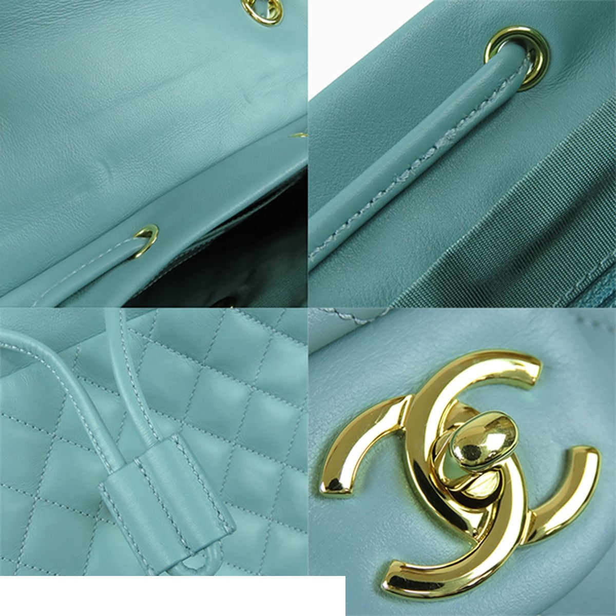 Chanel CC Logo Chain Backpack Pale Blue Gold Lambskin — view 8
