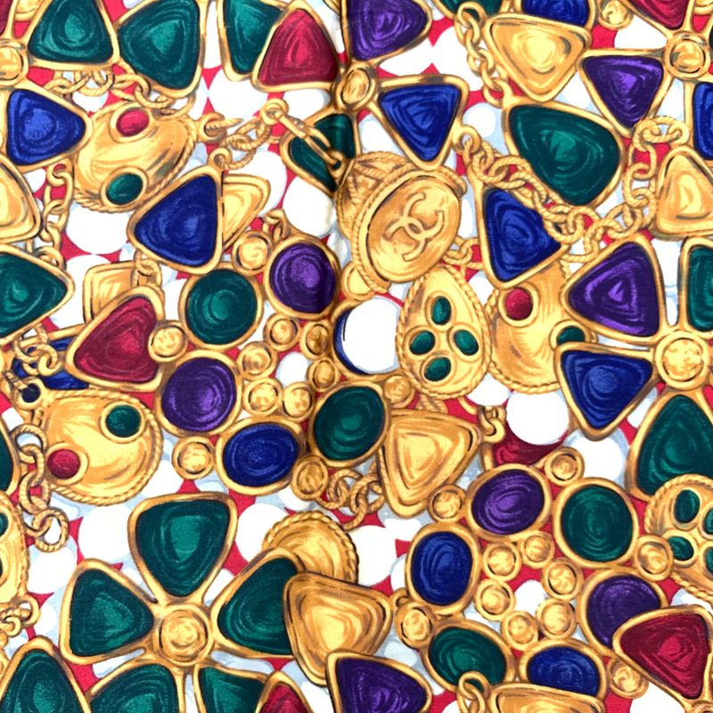 Chanel Silk Scarf Large Size Coco Mark Gripoa Jewelry Pattern Red And Multicolor