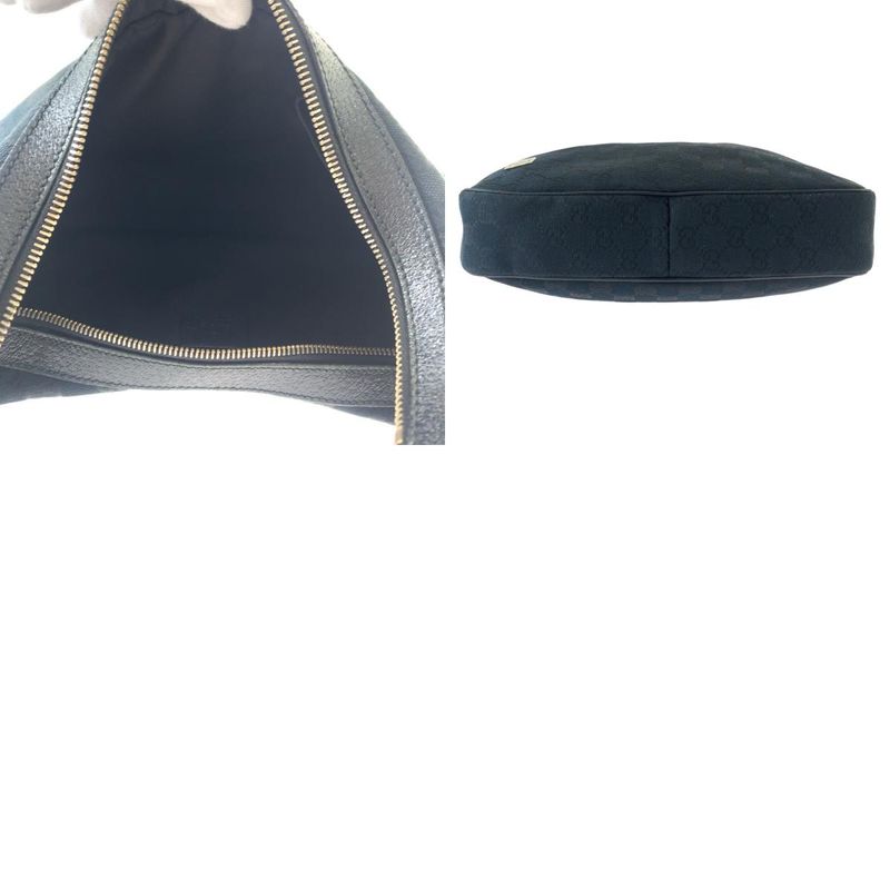 Gucci Hobo Black Silver Hardware GG Canvas/leather 145757 Shoulder Bag Women