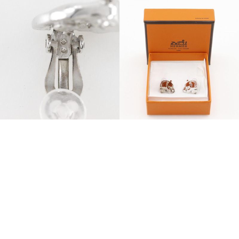 Hermes Cheval Horse Motif Metal Silver Ladies 10.5g Earrings