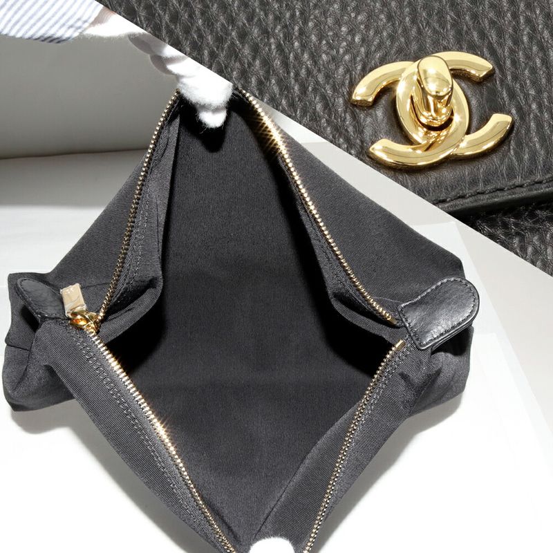 Chanel Tote Shoulder Bag Executive Soft Caviar Skin Black Gold Hardware 2WAY