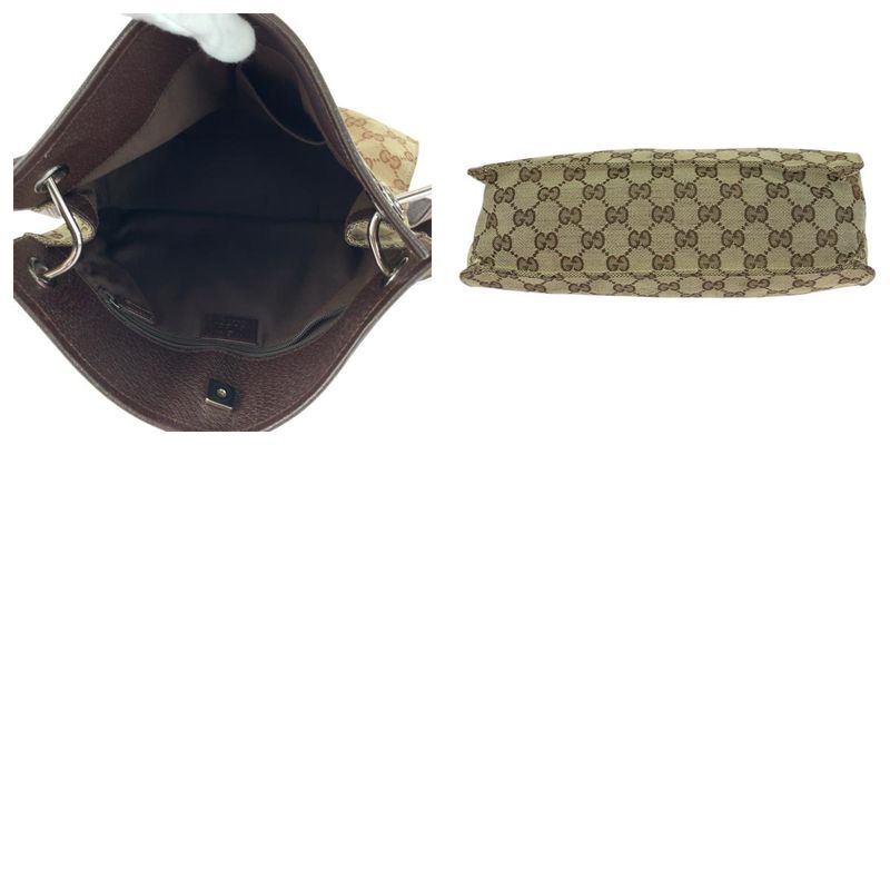 Gucci Brown Beige Silver Hardware GG Canvas 120811 Shoulder Bag Women 505313