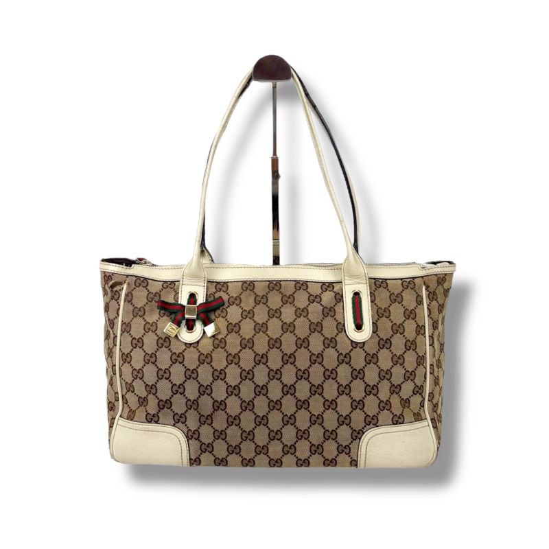 Gucci Tote Bag Sherry Line GG Canvas Brown White