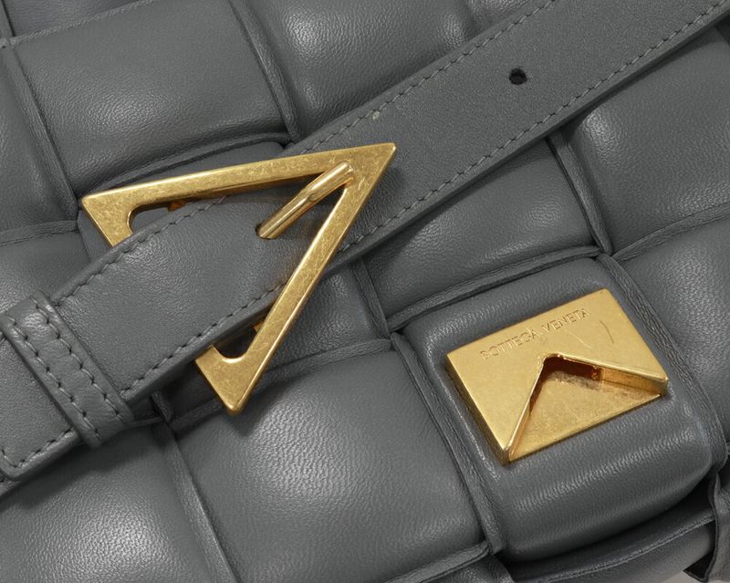 Bottega Veneta Shoulder Bag Small Patted Cassette Shoulder Bag Lambskin Gray