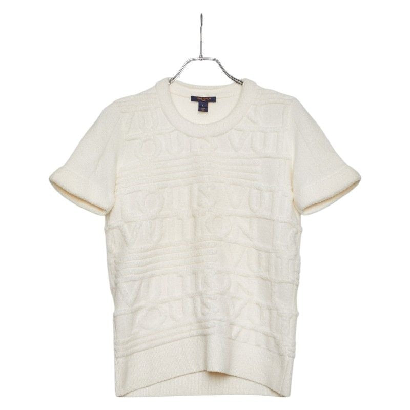 Louis Vuitton Logo Short Sleeve Knit Top L Ivory Wool