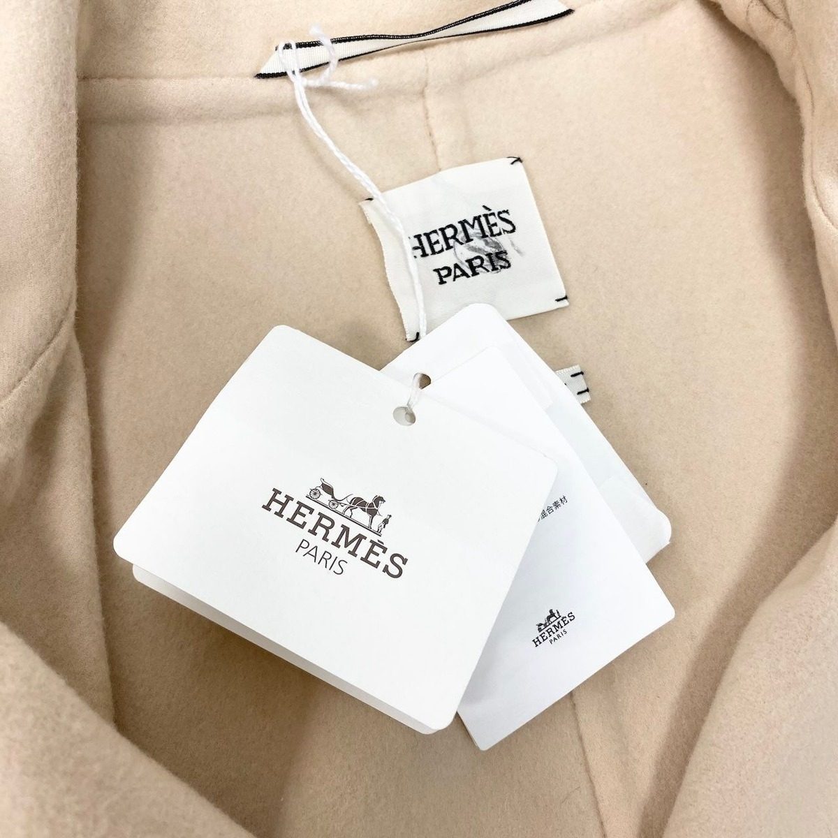 Hermes Double Face Wrap Coat Sleeveless Long 38 Pink Beige Cashmere — view 13