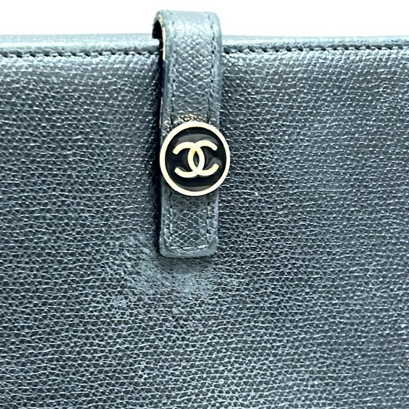 Chanel Long Wallet Coco Button A20905 Black Gold Hardware Leather