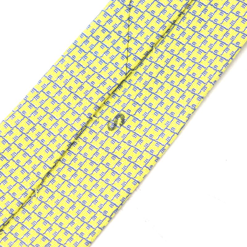 Hermes 100% Silk H Motif All Over Tie Yellow With Box Made In France Men's