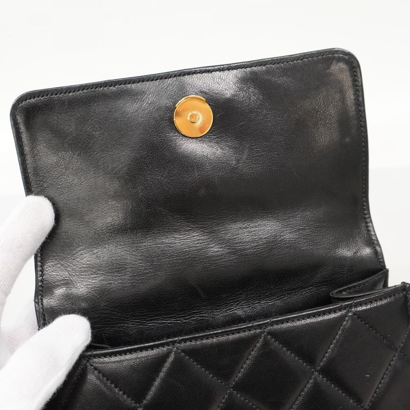Chanel Shoulder Bag Matelasse Lambskin Black Gold Hardware Women