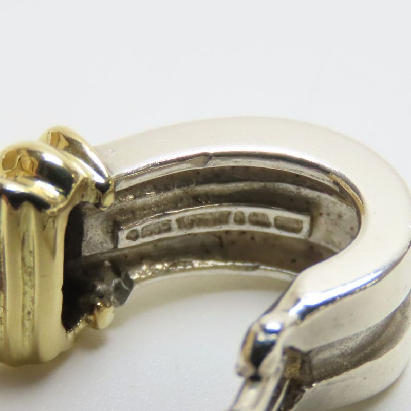 Tiffany & Co Earring Grooved Silver 925 18K Approx 8.1g Silver Gold Combination
