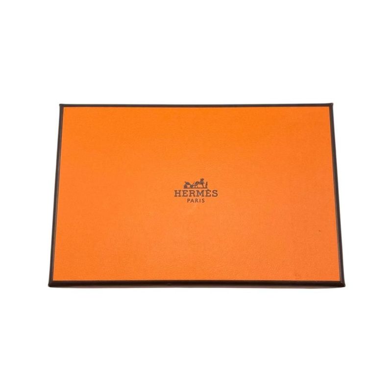 Hermes Card Case Coin Case Calvi Duo Engraved B Gold Brown Silver Hardware