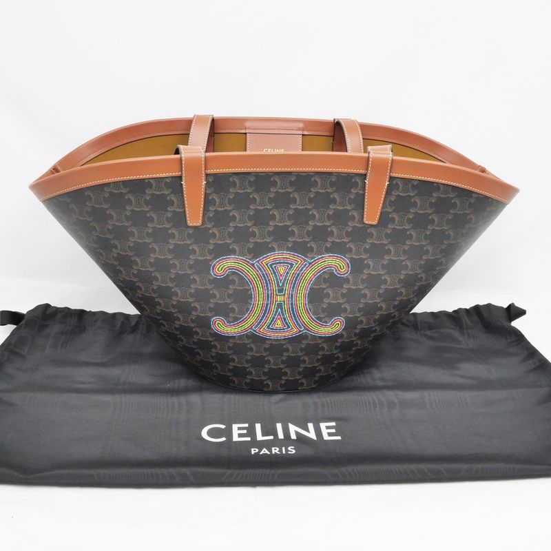 Celine Coufan Brown Triomphe Canvas Tote Bag Multicolor Logo Ladies