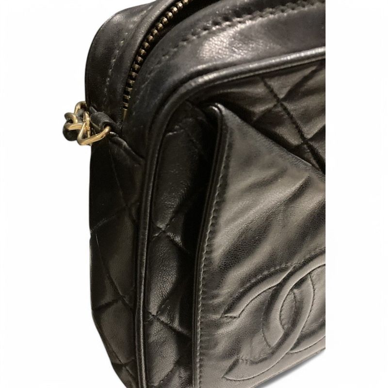 Chanel ⑤ 1554793 80-90s Diagonal Pocket Lambskin Matelasse Shoulder Bag Women