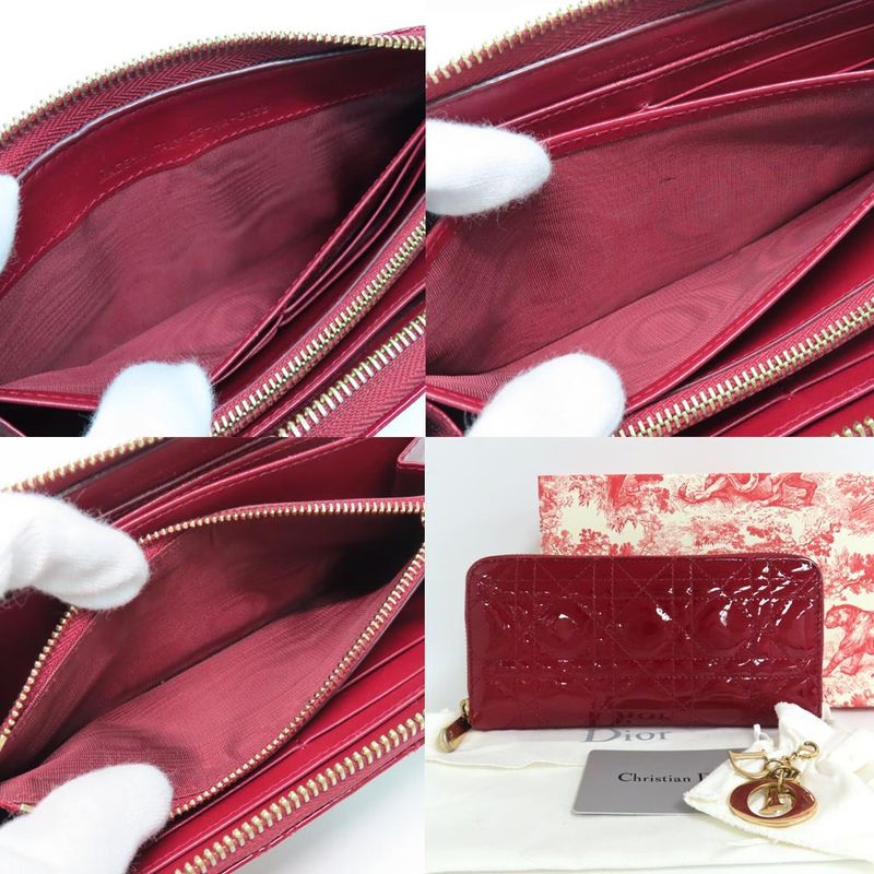 Dior Canage Round Zipper Long Wallet Lady Red Gold Hardware Charm