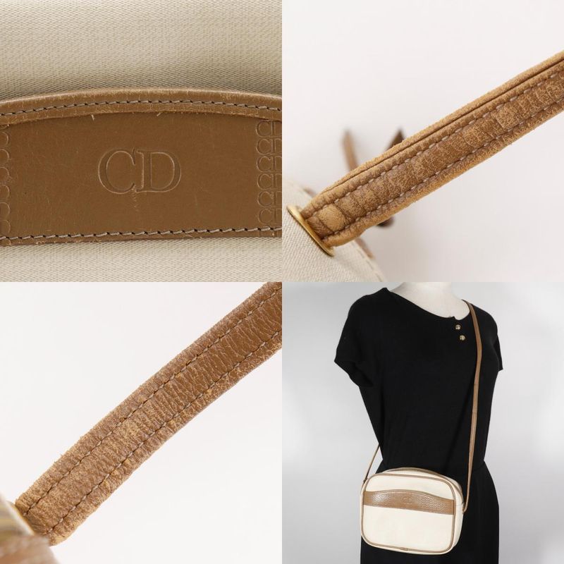 Dior Christian Dior CD Logo Pochette Vintage PVC Beige Women's Shoulder Bag